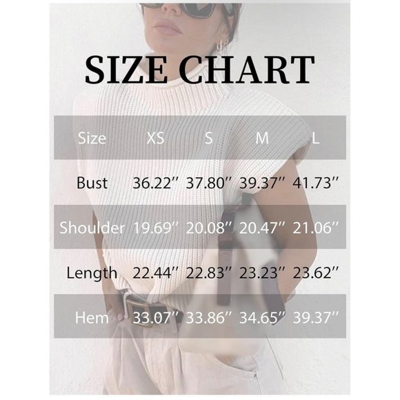 Huaqiao Women's High Neck Knit Sweater Vest Padded Shoulder Turtleneck - Picture 5 of 10